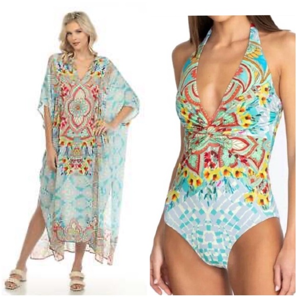 Rare! Johnny Was 2-piece long kaftan and swimsuit set XL / XXL